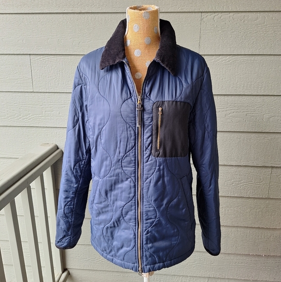 JW Anderson x Uniqlo navy quilted barn coat with black corduroy collar size M - Picture 2 of 7